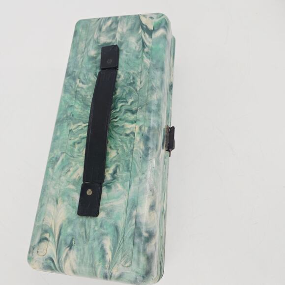 vintage Green Gray Marblelite Psychedelic Green Swirl Chest Fishing Tackle Box - Picture 6 of 12